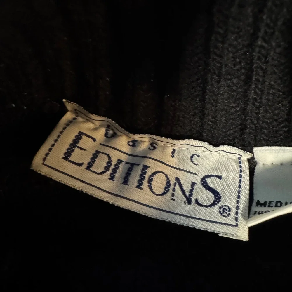 Vtg Basic‎ Editions Turtle Neck Fair Isle Sweater Black Red White Women's Medium - Picture 2 of 6